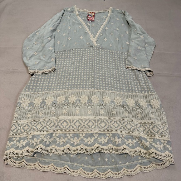 Johnny Was Dresses & Skirts - Johnny Was Blue Embroider Eyelet Rayon V-Neck Cottage Prairie Tunic Dress-S-6398